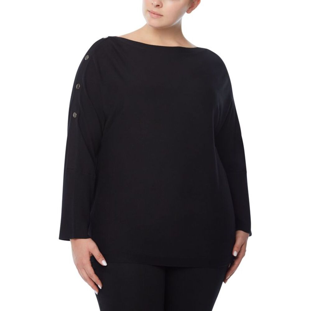 Jones New York Plus Size Boat Neck Button Detail Top